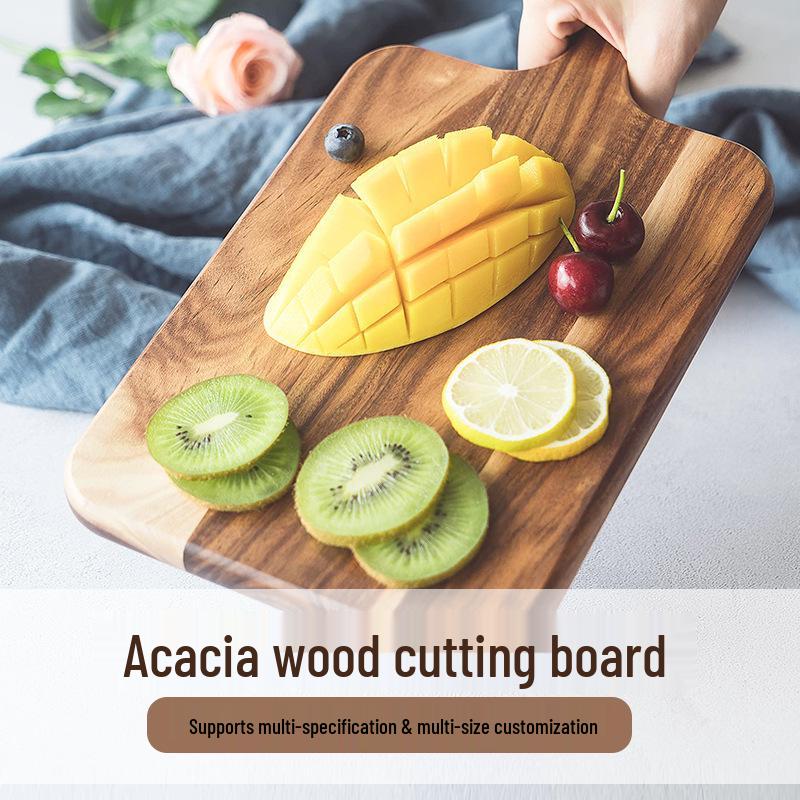 Acacia Wood Cutting Board with Handle - Hangable Chopping Board for Fruits & Steaks, Perfect for Kitchen or Photography Props.