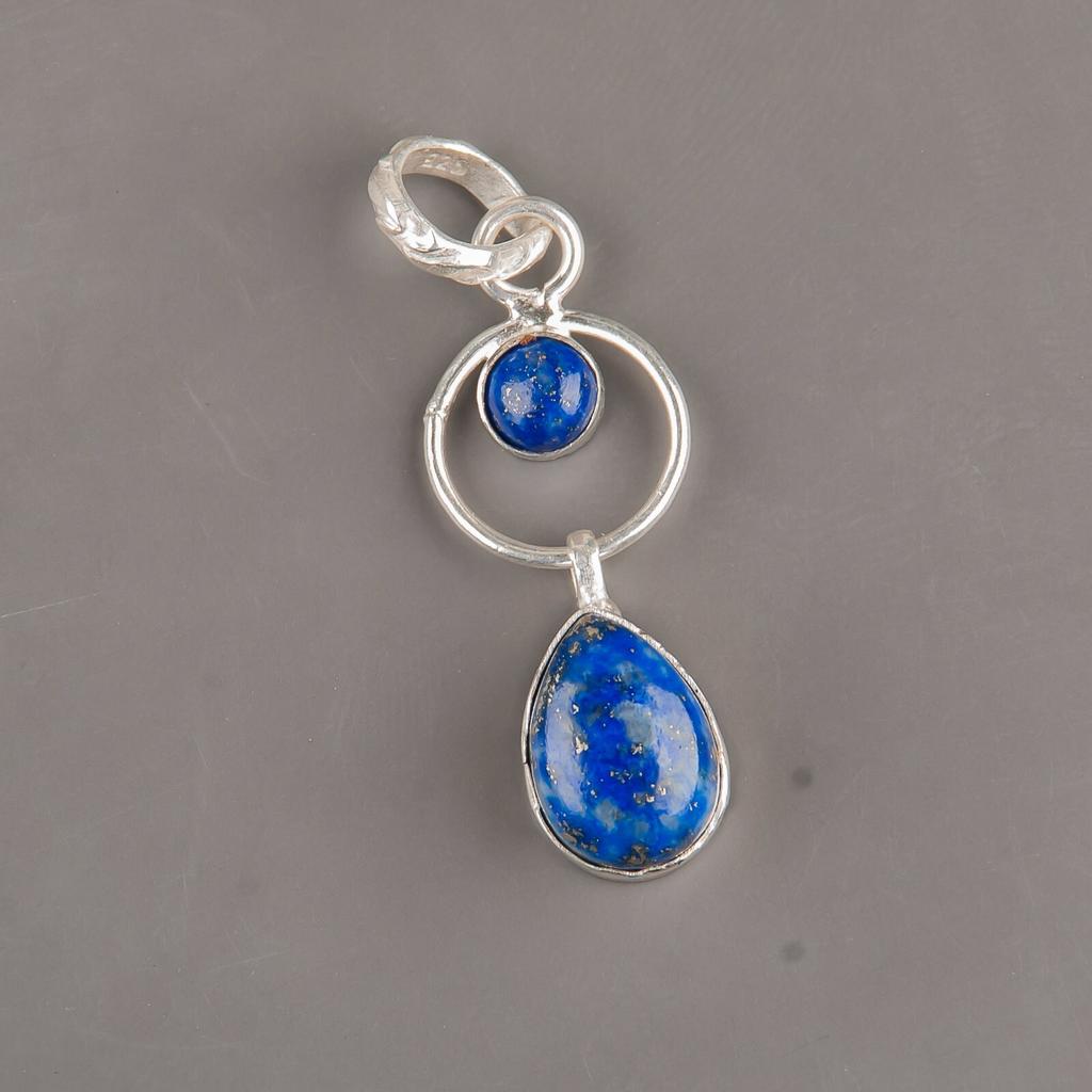 Natural Lapis Lazuli Gemstone 925 Sterling Silver Jewelry Handmade Pendant 1.80" PP-10-21