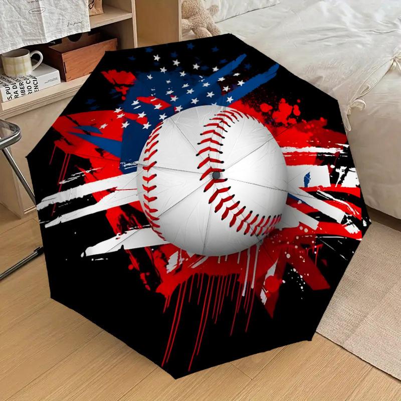 1 Stück Amerikanisches Baseball-Kunstwerk Regenschirm mit Kunststoffgriff, Geeignet für alle Jahreszeiten Zuhause Reise Outdoor-RegenschirmDD1607