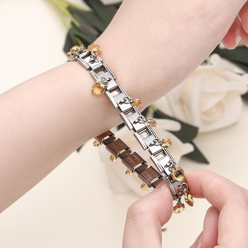 1pcs Italian Charm Links with Rhinestone Heart Pendants Fit 9mm Stainless Steel Bracelet Making Women Jewelry Accessories