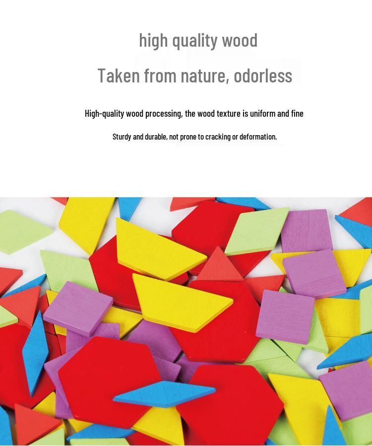 155-Piece Wooden Tangram Puzzle: 3D Geometric Shapes for Early Education and Creativity