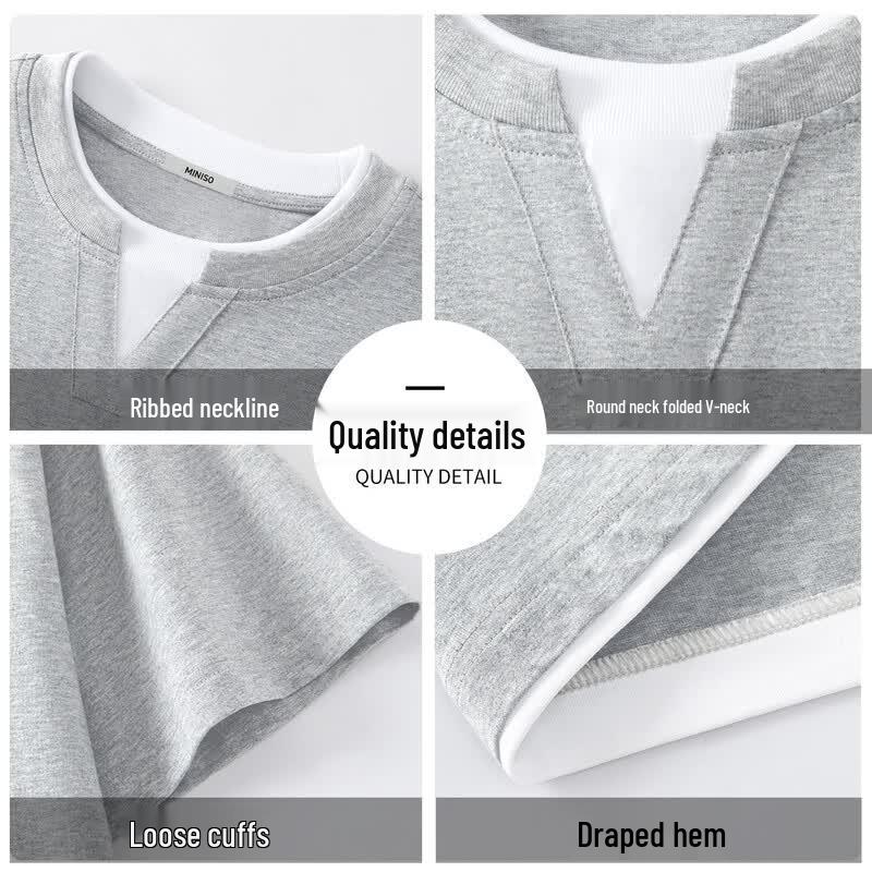 MINISO Men's Pure Cotton Faux Two-Piece T-Shirt