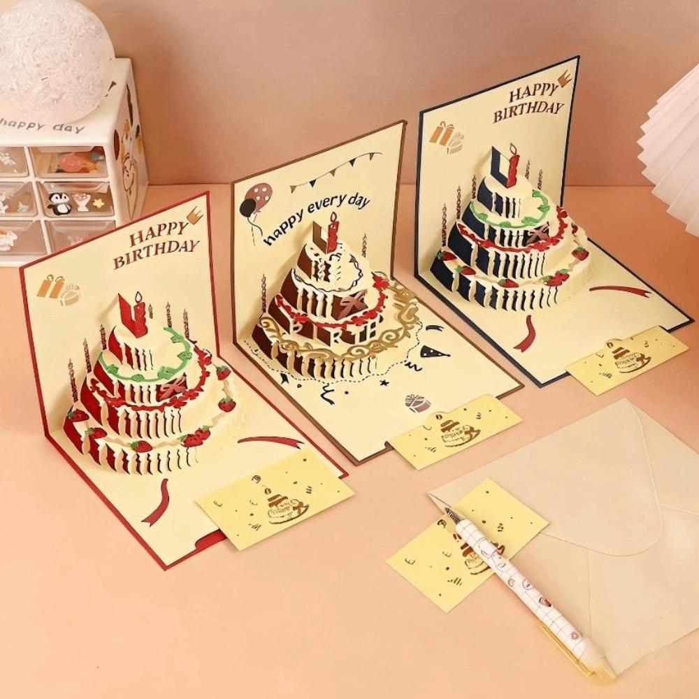 Cake Shape 3D Pop Up Birthday Card Hollow Paper Carving Happy Birthday Card All Occasions