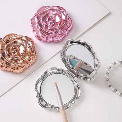 3D Rose Double-sided Mirror Portable Travel Mini Foldable Makeup Mirror Women Girls Vintage Pocket-sized Handheld Vanity Mirror