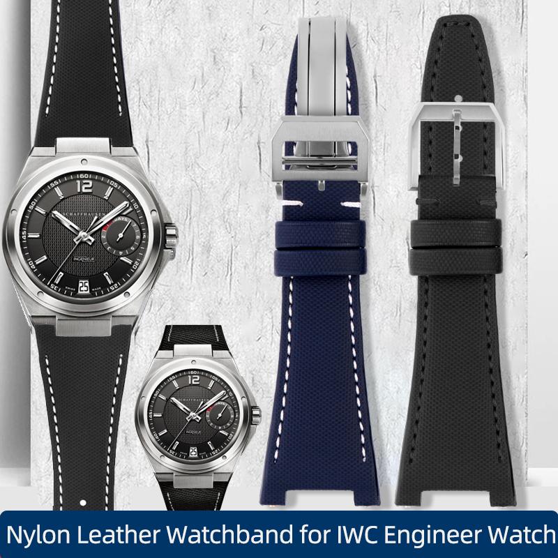 Nylonowo-skórzany pasek do zegarka IWC Engineer z wycięciem Pasek IW500501 IW378507 IW322703 Seria Czarny Sportowy płócienny pasek do zegarka