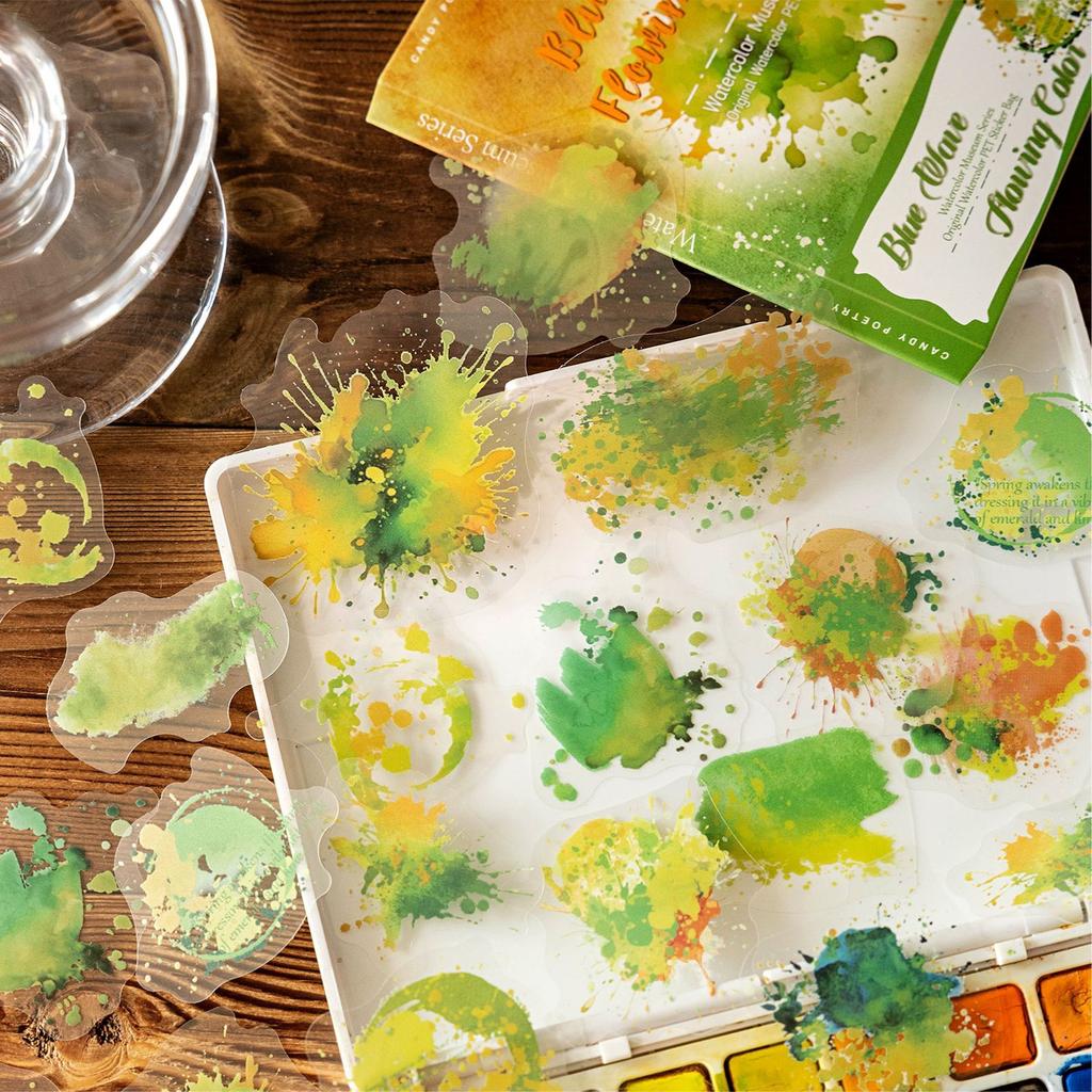 30 pcs/pack Watercolor splashes Style PET Stickers Adhesive Diy Hand Account Diary Album Scrapbooking Junk Journal Supplies