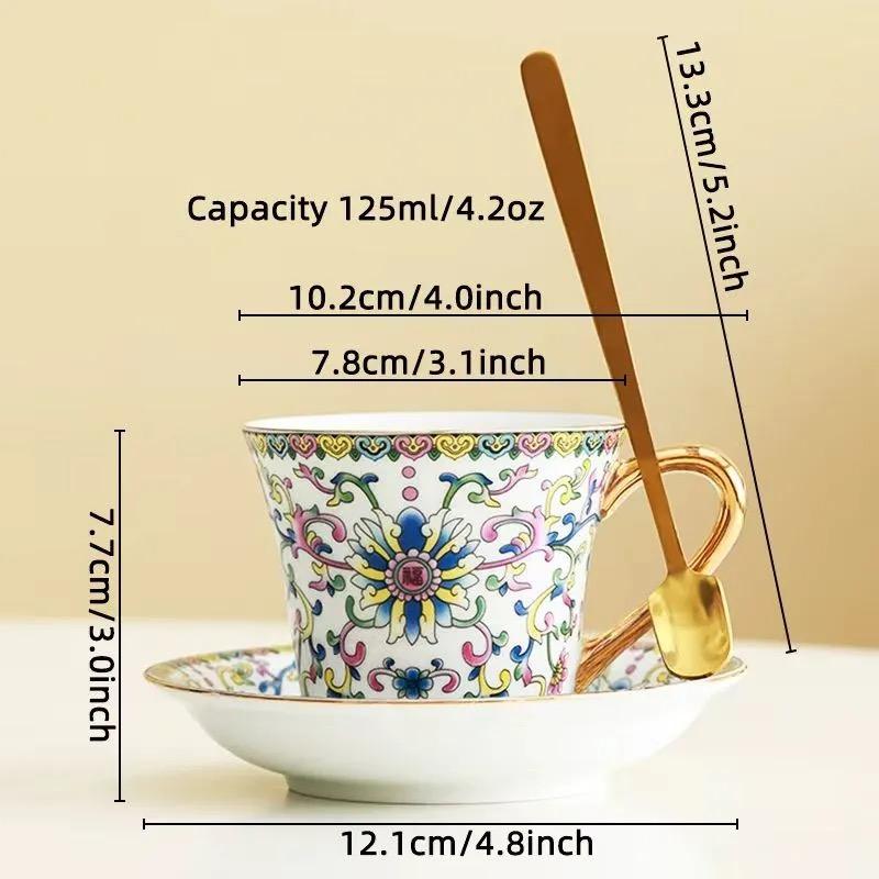 European Enamel Ceramic Coffee Cup & Saucer Set, Elegant Afternoon Tea Cup Set