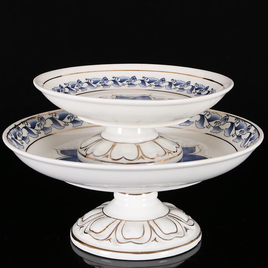 Buddhist Utensils and Supplies Ceramic Fruit Plate Blue and White Porcelain Fruit Plate Buddha Front Offering Tray