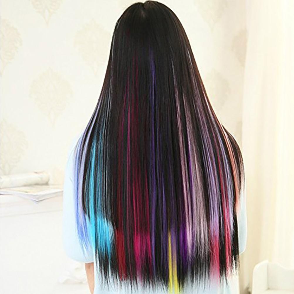 12Pcs Colored Hair Extension Clip Colorful Straight Hair Piece Wig for Kids Girls Highlights Clip