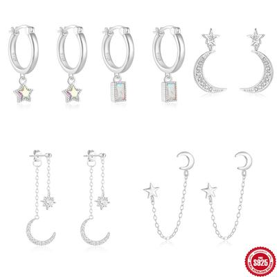 S925 Sterling Silver Personalized Simple Pentagram Square Diamond Set Ab Zirconium Color Electroplating Earrings Earrings Earrings