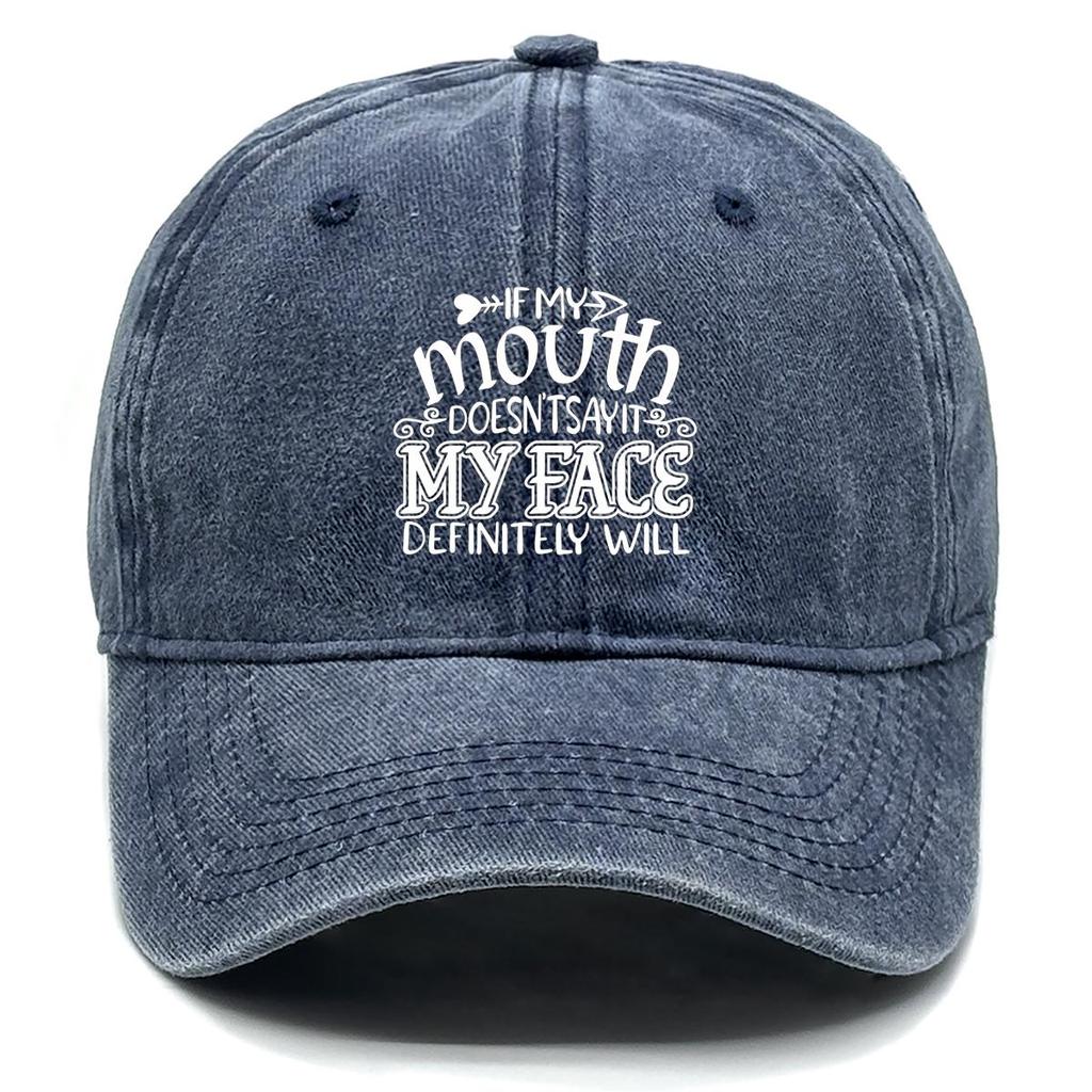If My Mouth Doesn't Say It, My Face Will" Print Adjustable Baseball Hat, Woman's Cap Trendy Cozy Sun Protective Sun Protection Snapback Baseball Cap