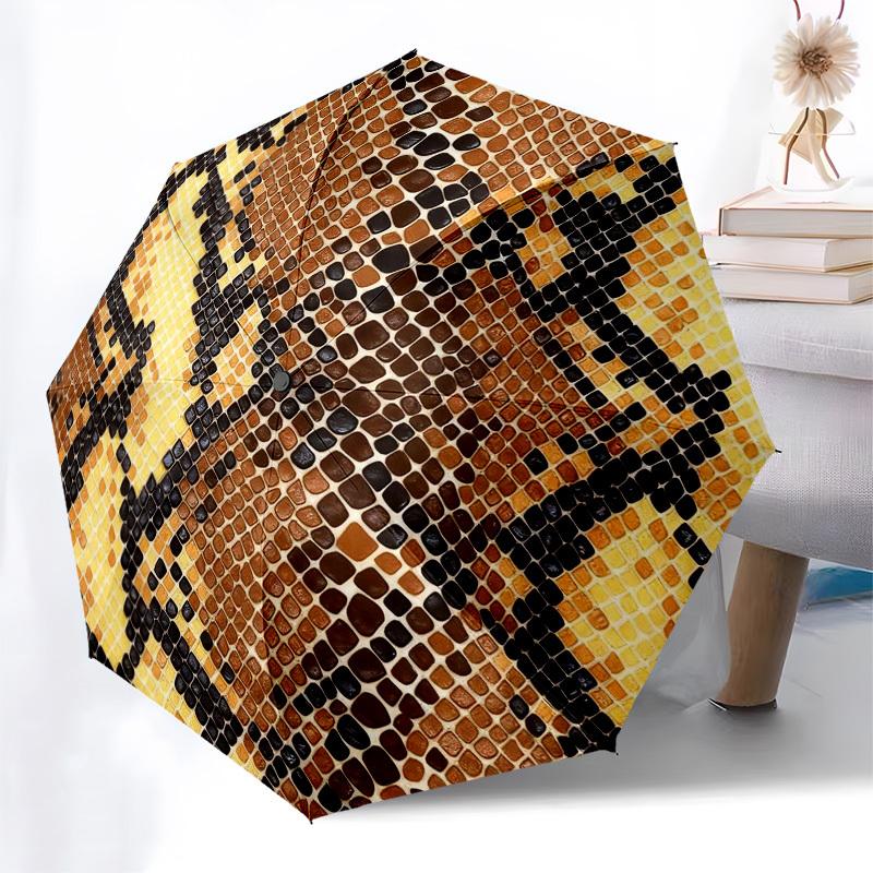 1pc Snake Skin Pattern Automatic Folding Umbrella, Heavy Duty 8 Rib Iron Frame,  Suitable for Travel, Daily Use, Birthday, Decor Gift  91