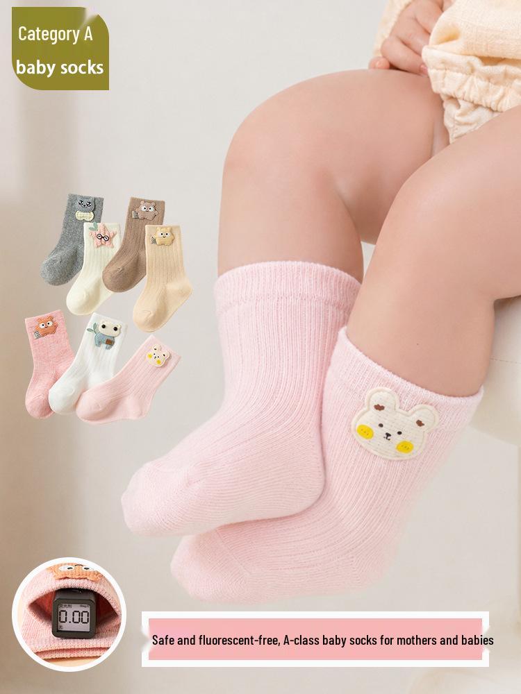 Korean Style Baby Antibacterial Mid-Calf Socks – Combed Cotton, Odor-Resistant, Newborn Spring/Autumn Collection.