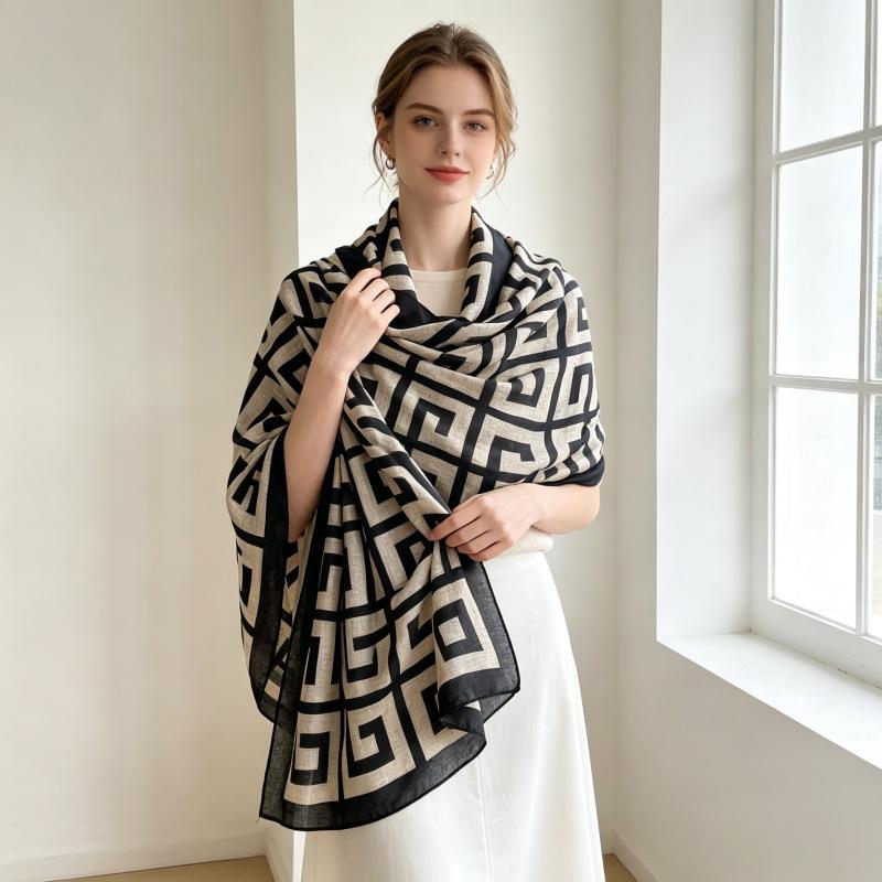 Coffee neck scarf women's spring and autumn thin versatile neck scarf shawl dual-purpose silk scarf long scarf winter