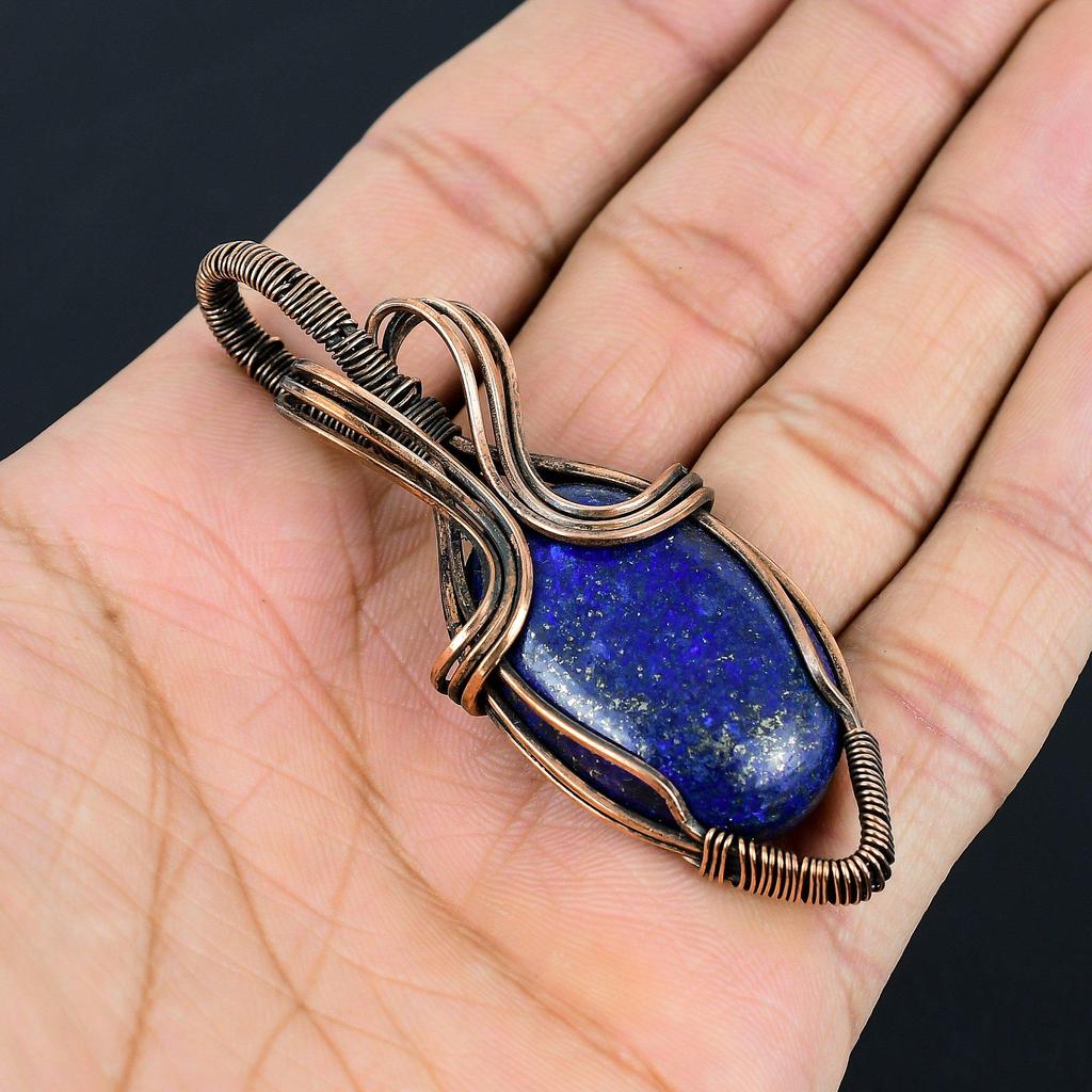 Lapis Lazuli Kamień Szlachetny Ręcznie Robiony Czysty Drut Miedziany Oprawiony Biżuteria Wisiorek Dla Kobiet