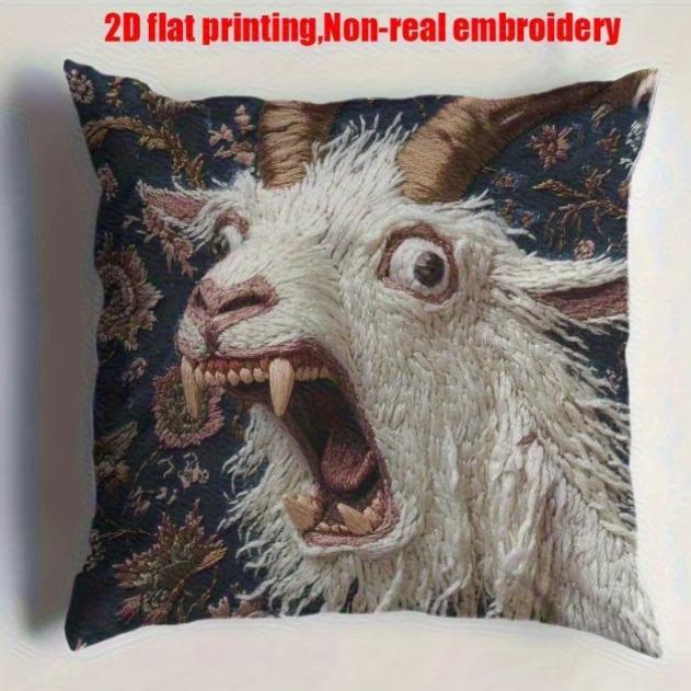 Almohada Impresa con Cara de Cabra Espeluznante Plana 2D Bordado Único No Real Decoración del Hogar Funda de Cojín para Sofá Decoración del Hogar Impresión 2D