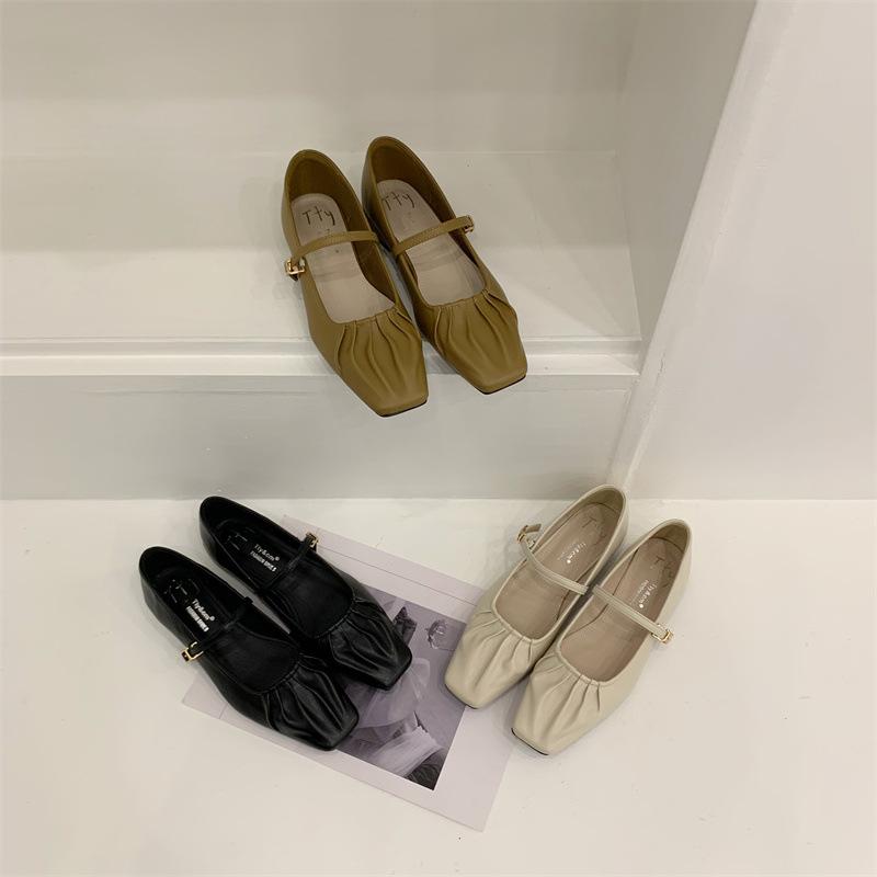 Fashion Bailamos Women Flats 2024 Brand Design Square Toe Women Ballet Shoes Casual Buckle Strap Female Dress Shoes Low Heels Mujer