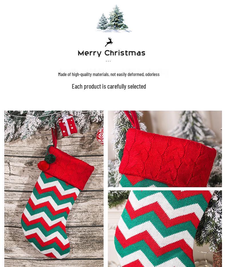 Knitted Wool Christmas Stocking - Tree Ornaments & Gift Bags for Children's Holiday Gifts & Candy