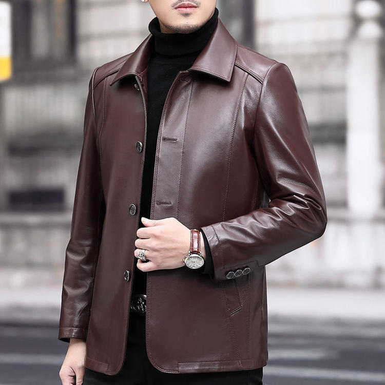 New Dad's Middle-aged Men's Leather Jacket Fleece Thickened Autumn and Winter Warm Jacket