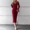 Abito da donna in maglia a maniche lunghe con scollo a V, ampio e svasato, autunno inverno, pigro vento