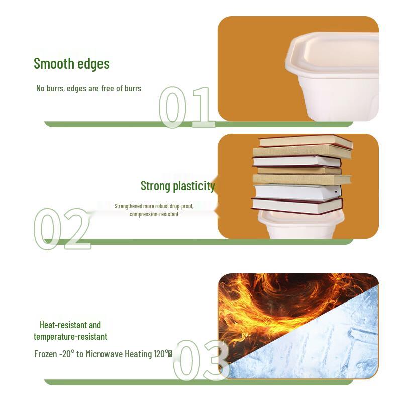 Eco-Friendly 1250ML Rectangular Biodegradable Corn Starch Food Containers