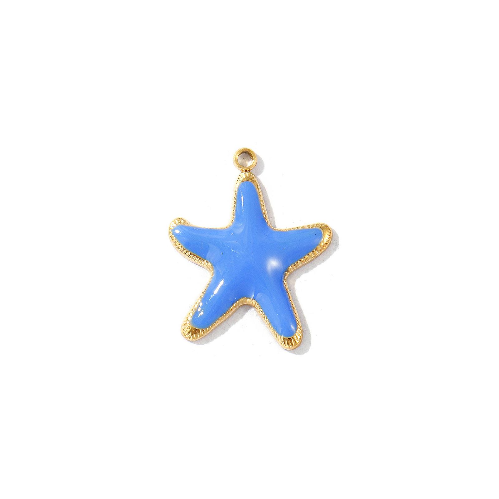

2 PCs Waterproof 304 Stainless Steel Ocean Starfish Jewelry Charms 18K Gold Plated Enamel Pendants For DIY Necklace 20mm x 16mm синий
