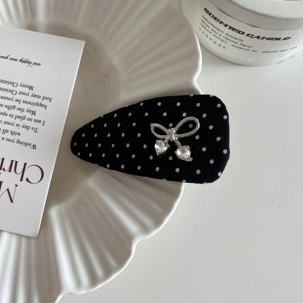 Korean Bow, Simple Versatile Design Hairpin Bb Clip 2pcs Black White Polka Dot Bow Hairpin High-end Temperament