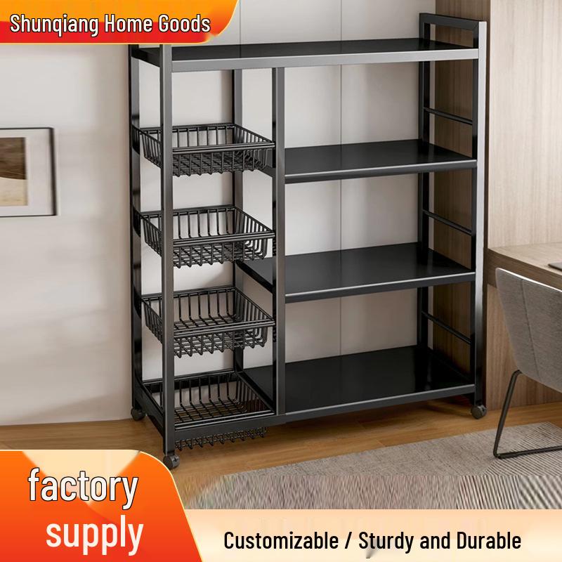 Floor-standing Multi-layer Kitchen Shelf for Cookware, Vegetables, Microwave, and Snacks
