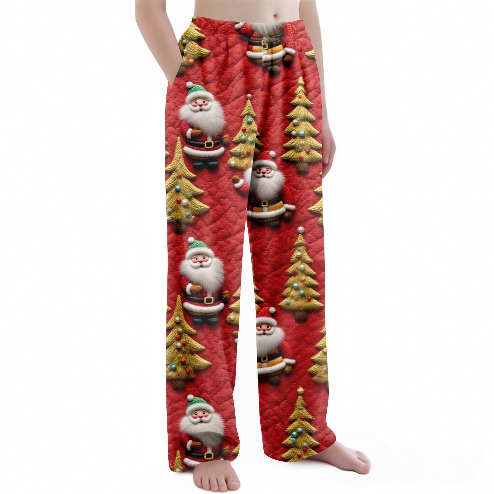 

Детские брюки с рождественским принтом, плюшевые повседневные брюки 160 арбуз красный