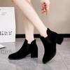 Designer Thick Heel Flock Ankle Boots for Women New Soft Soled Casual Women's High Heels Fashion Casual Chelsea Boots Female