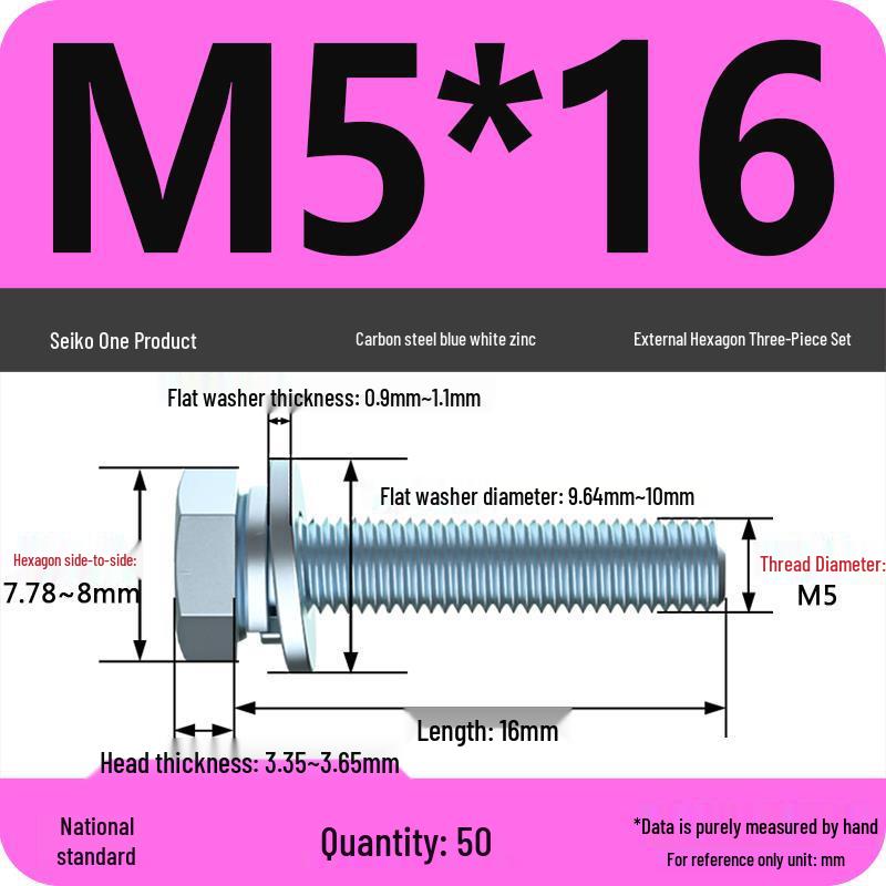 Grade 8.8 Galvanized Hex Bolt Set: Includes Hex Bolt, Spring Washer, Flat Washer (Sizes: M4, M5, M6, M8, M10, M12)