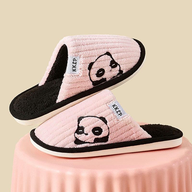 Fashion Cute Panda Plush Home Slippers for Women Comfortable Soft Sole Bedroom Cotton Shoes Woman Winter Non Slip Warm Indoor Slippers