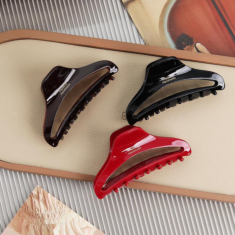 Korean Style Large Acetate Claw Clip with Gold Label - Textured Shark Clip for Updo Hair Accessories