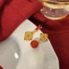 Asymmetrical Retro Pearl Stud Earrings: 925 Sterling Silver, Chinese Style, Red Floral Diamond Inlay for Women