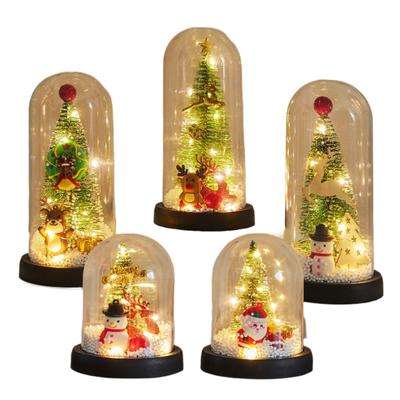 Weihnachtsdekoration Kleine Imitation Glasabdeckung Mini mit leuchtendem Schneefall Kleiner Weihnachtsbaum Schreibtischornament