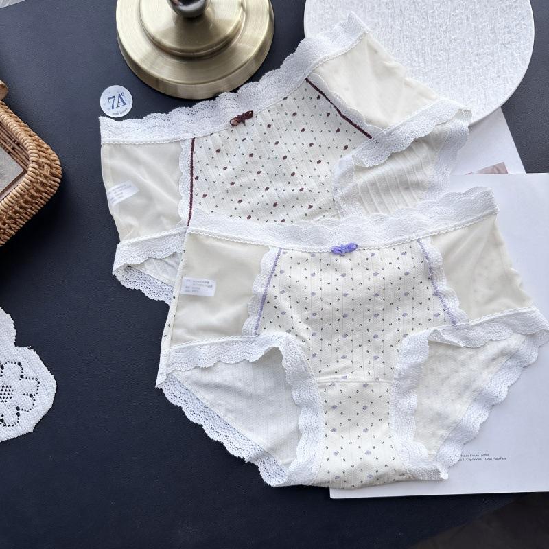 Ladies Spring and Summer Soft Fresh and Cute Printed Cotton Mesh Sexy Panties