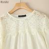 ZANZEA Women Casual Lace Crochet Patchwork Long Sleeve Blouse