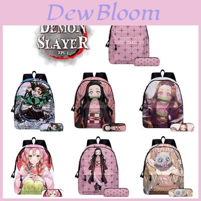 Demon Slayer Anime Cartoon Backpack Set For Students Durable Breathable And Lightweight