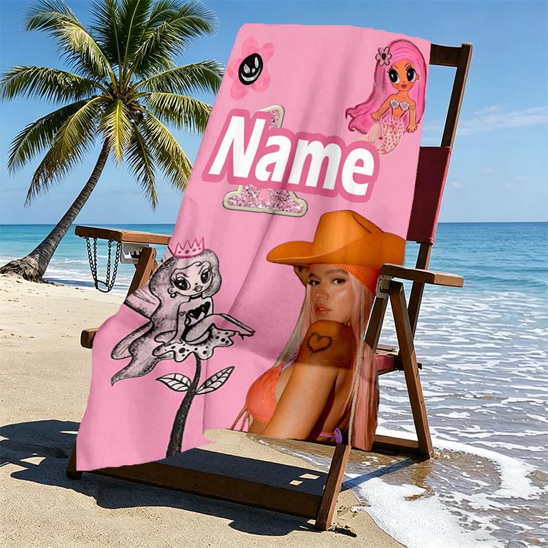 Custom Name Personalized Karol G Print Beach Towel, for Trip Camping Beach Party Home Decor, Birthday Gift for Family & Friends