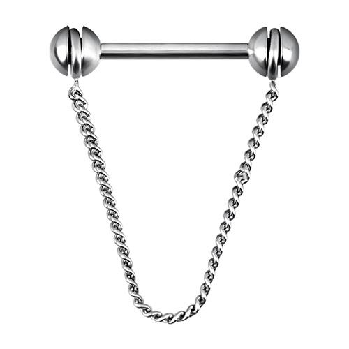 Nipple Ring With Chain - Silver - S-030 1.6/16/5