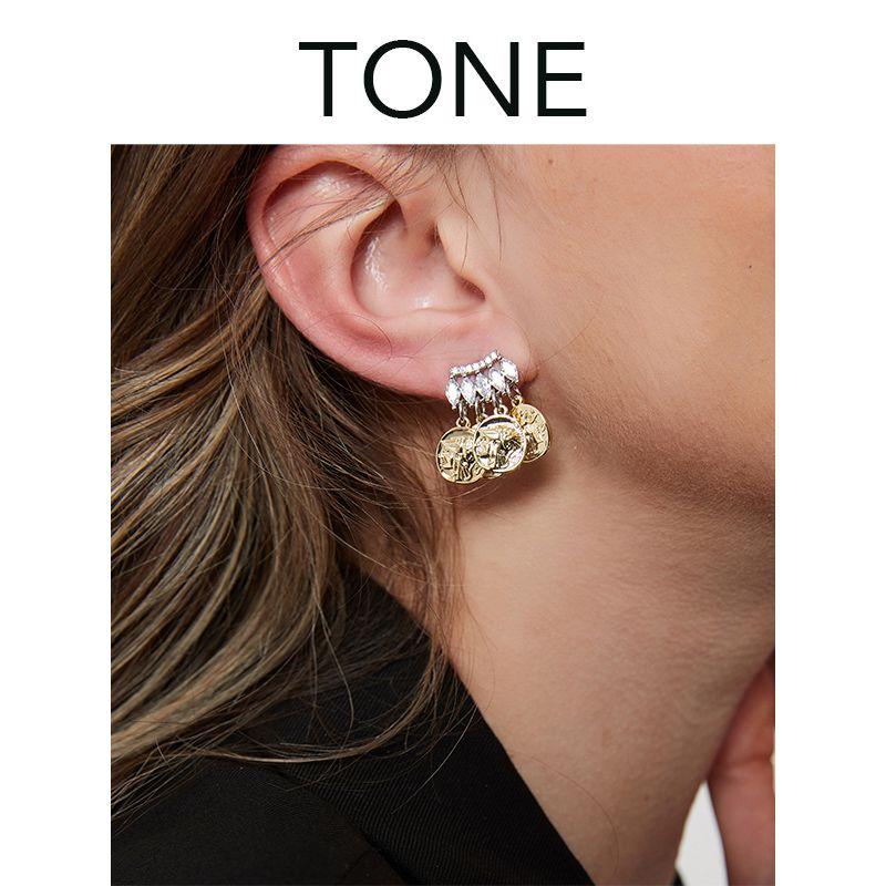 Zircon Gold Coin Ear Studs Ear Clip Mosquito Coil French Style Fancy Temperament Wild Niche Style Fashion Retro without Pierced Women A Pair of Mosquito Coil Ear Clips
