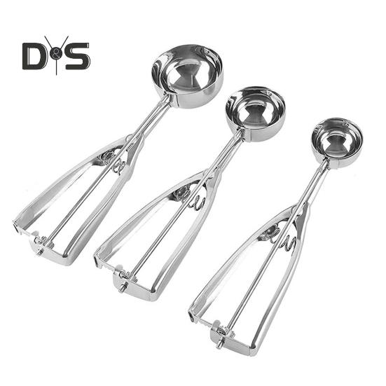 3 stk/sett Iskuleskje i rustfritt stål Non-stick Antifryse Ergonomisk fjærhåndtak Tåler oppvaskmaskin Kraftig Fruktskje Kjøkkenutstyr