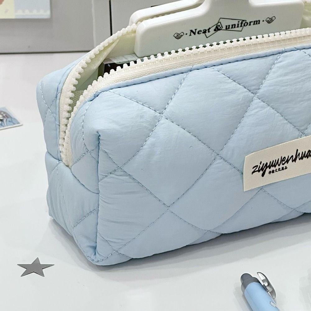 Soft Touch Pen Bag Blue Stationery Organizer Minimalist Stationery Pouch School Office