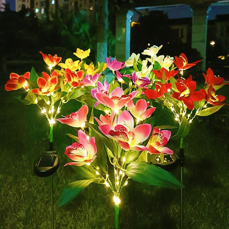 Outdoor Solar Orchid Lights LED landscape Lamp Waterproof Lawn Lamp for Villa Aisle Corridor Garden Holiday Christmas Decoration