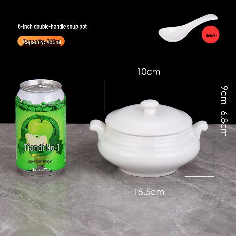 Pure White Ceramic Water-Bath Stew Pot with Gold Rim - Hotel & Commercial Grade, Ideal for Chinese Shaxian, Bird's Nest, and Steam Egg Dishes.