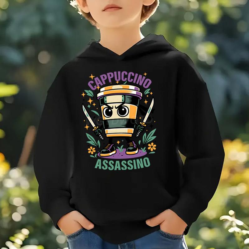 Cappuccino Assassin Kids Clothes Fashion Casual Hoodies Italian Brainrot Funny Gift for Baby Girl Boy New Sweatshirts Outfits