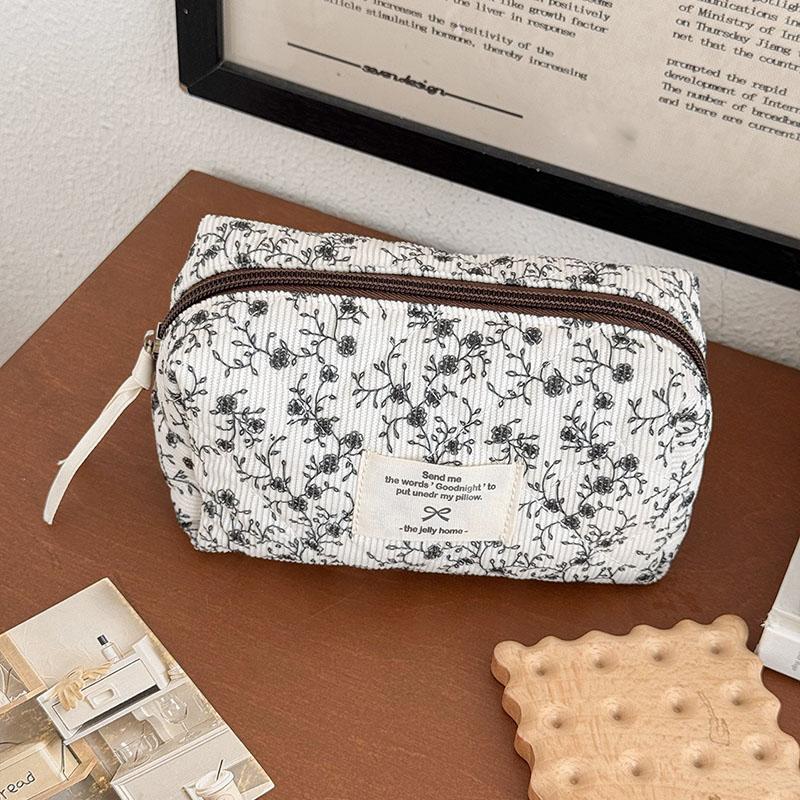 

Floral Print Corduroy Makeup Bag for Women Girls Tote Makeup Organizer Case High-Aesthetic Vintage Rose Pattern Cosmetic Case