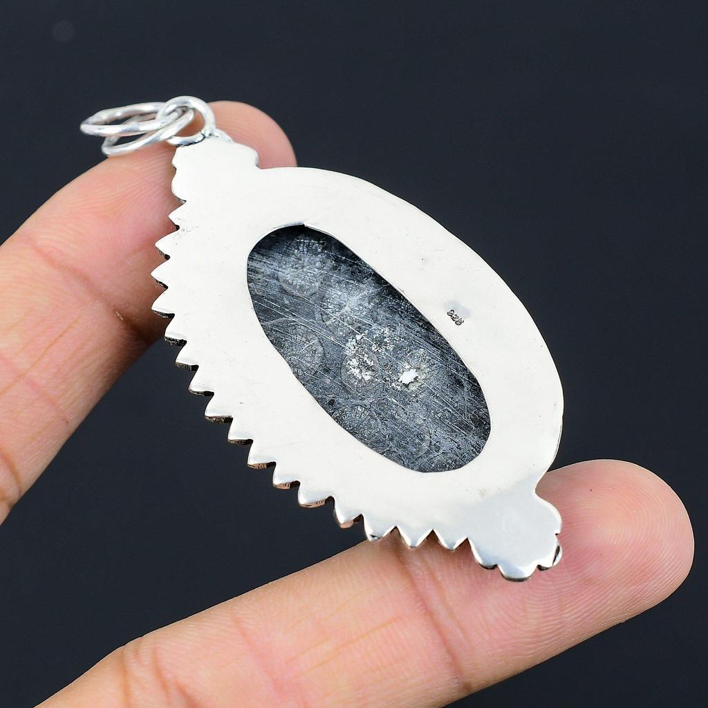 Daughters Day Sale Black Fossil Coral Gemstone 925 Silver Flower Wedding Pendant