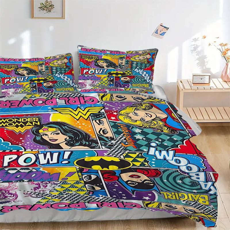 

3 шт. Чудо-женщина, Набор чехлов для супергероев, Комплект постельного белья, Мягкий удобный пододеяльник, Для спальни, Гостевой комнаты (1*Пододеяльник + 2*Наволочки, Ш 135x200cm
