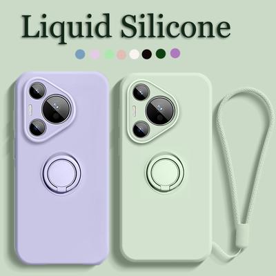 Magnetic Liquid Silicone Ring Stand Case For Huawei Pura P70 P60 P50 P40 Mate 50 40 Pro Plus Nova 11 10 Honor 90 80 70 60